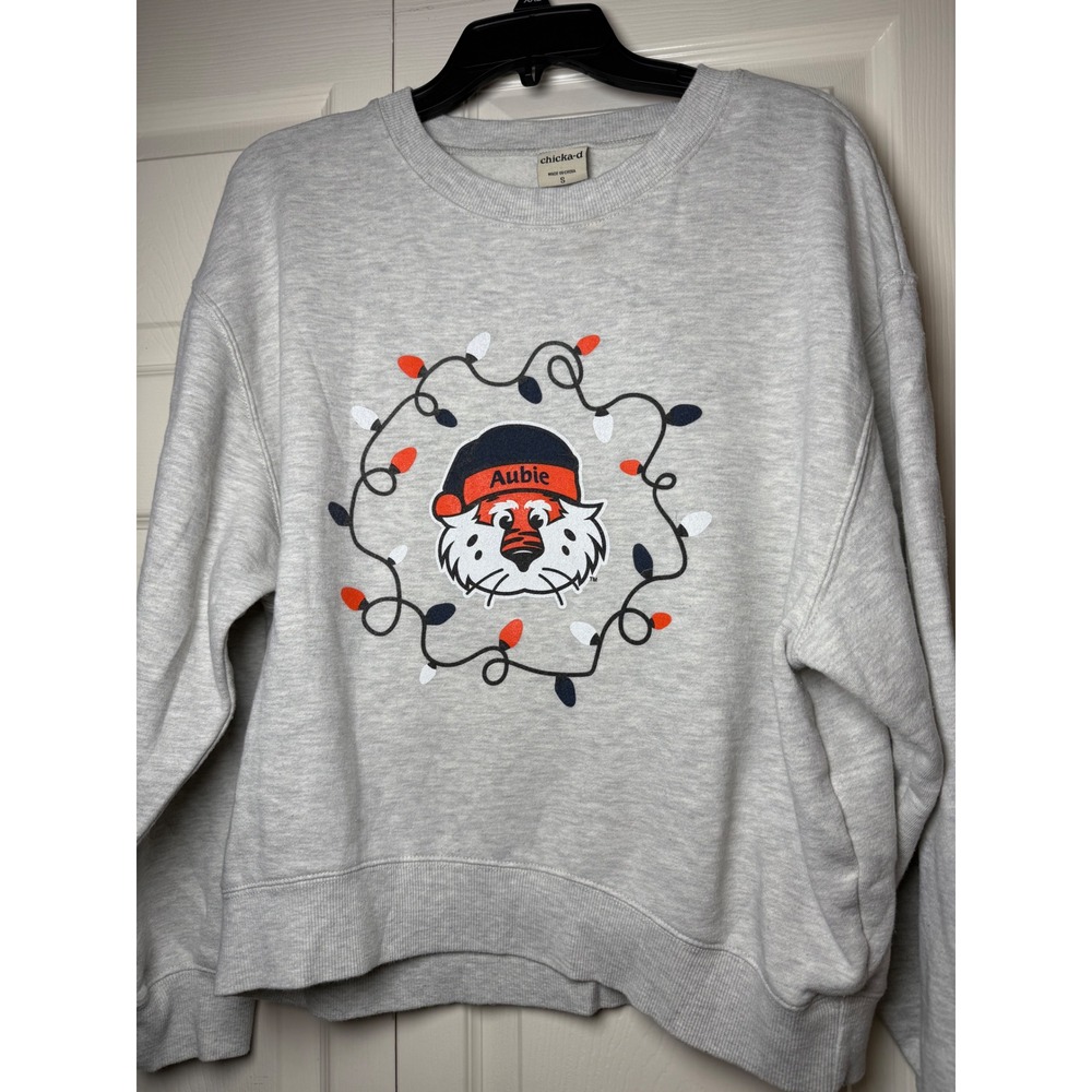 chicka-d Auburn Tigers Aubie Christmas Lights Sweatshirt Gray Womens Small